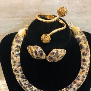 Leopard Print Bling Gold and Black Jewelry Set